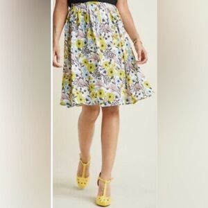 Modcloth Retro Mod Yellow Floral Knee Length Skirt Plus Size 2X
